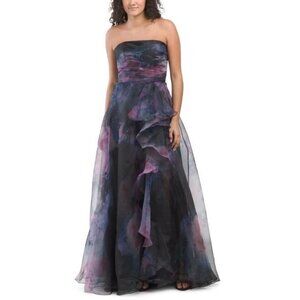 Rene Ruiz Collection Strapless Black & Pink Evening Gown Size 10 New With Tags P